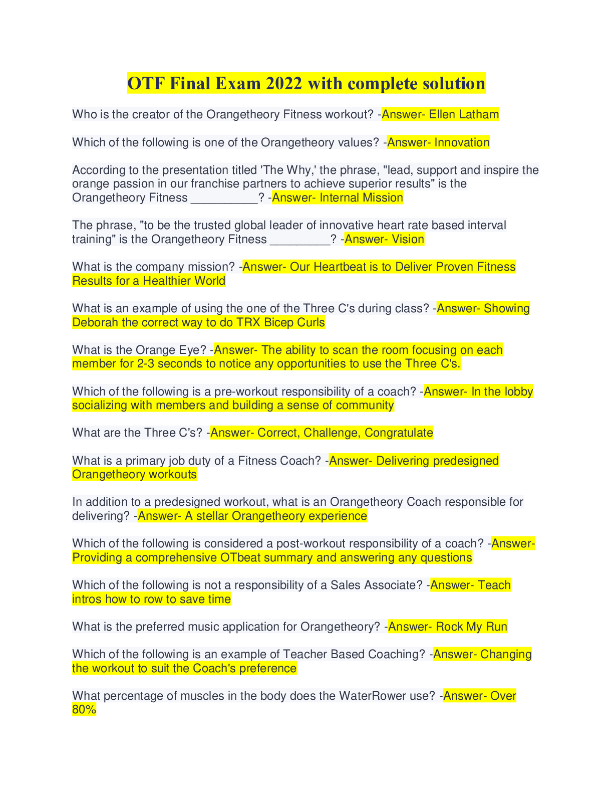 Preview image of OTF Final Exam 2022 with complete solution document